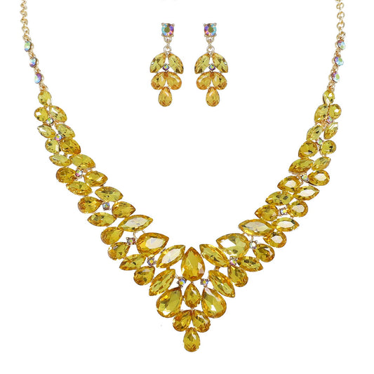 Crystal Cluster Gemstone V shaped Necklace Set