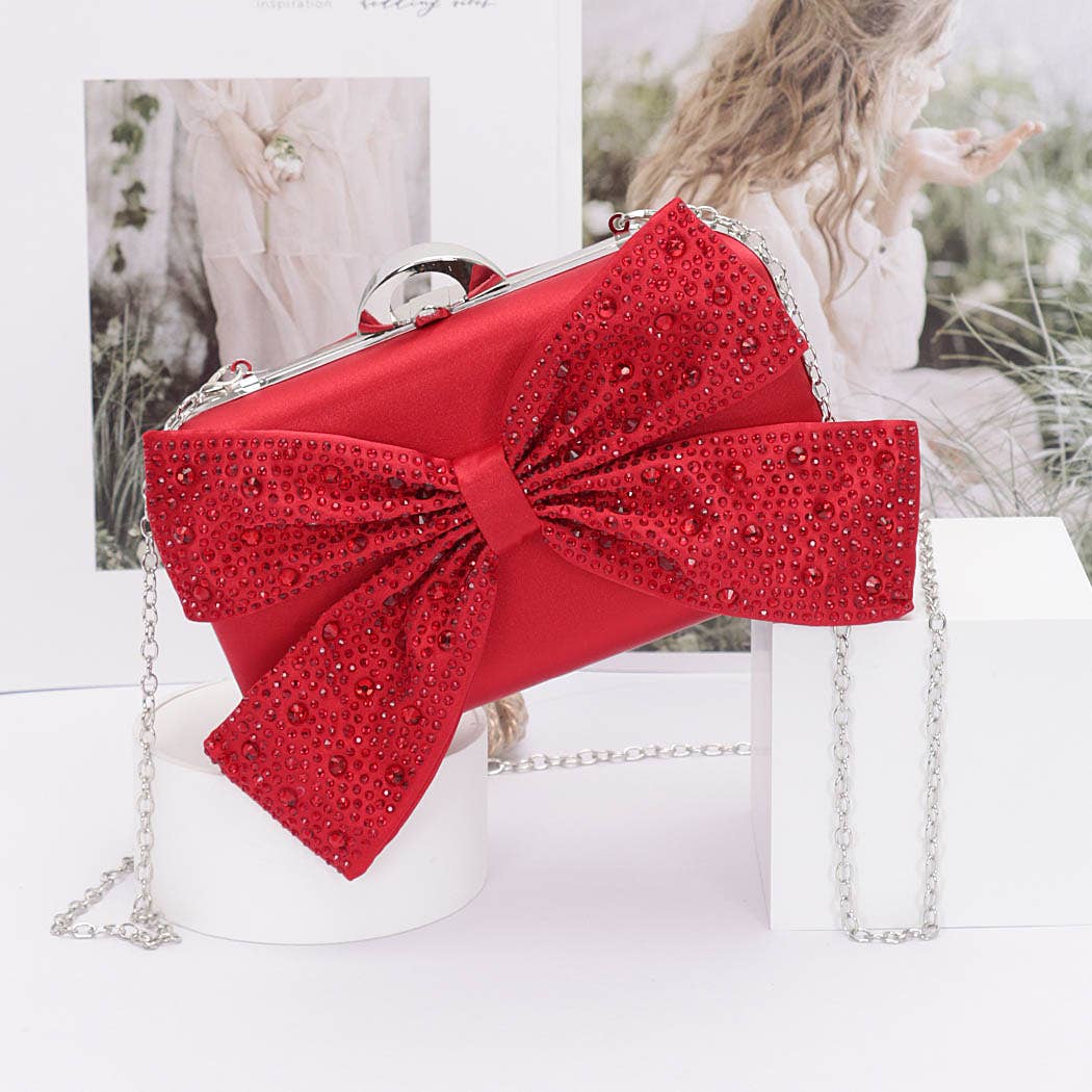 Rhinestone Ribbon Nylon Hard Case Clutch