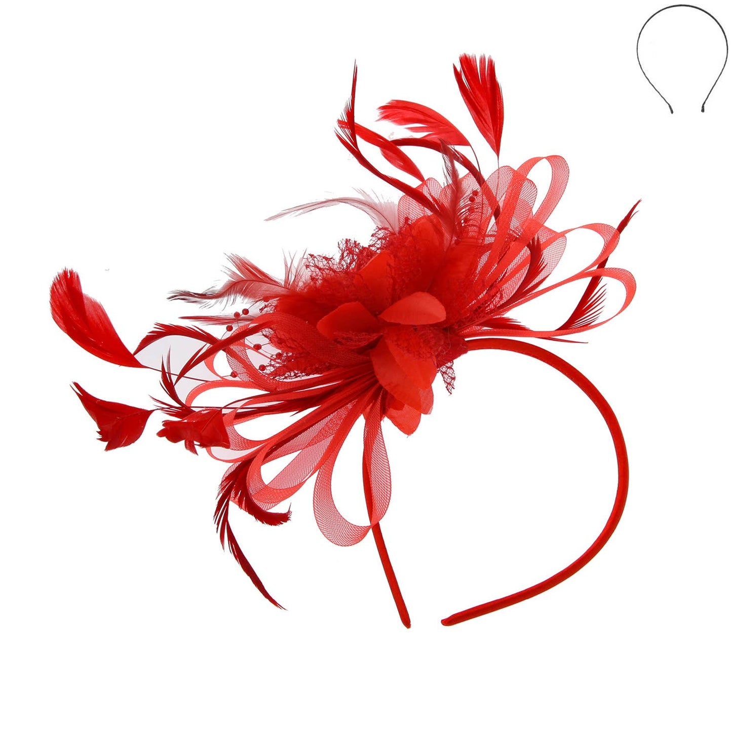 Floral Fascinator Headband w/ Side Loops & Feathers