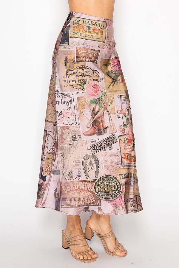 Rose West Silky Satin Midi Skirt