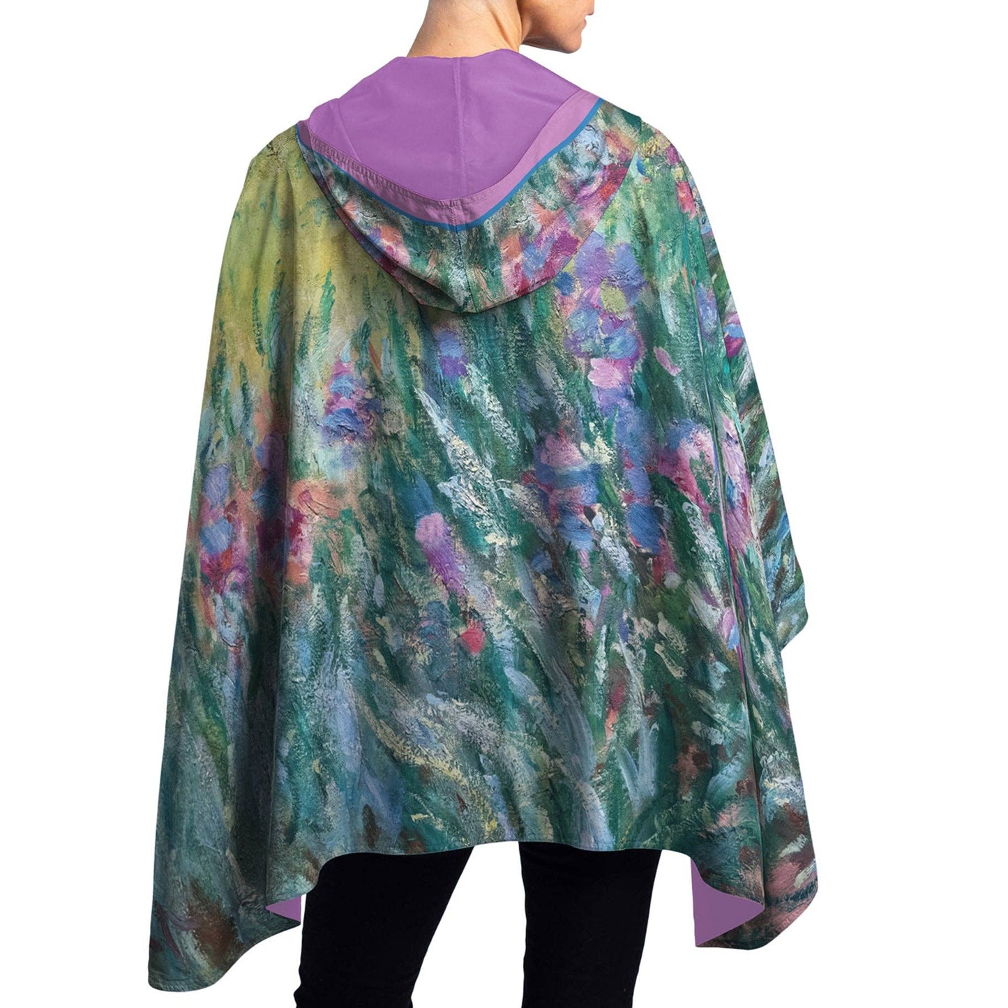 Monet Artist's Garden at Giverny Reversible Rain Cape Poncho – Lightweight Hooded Wrap for Women