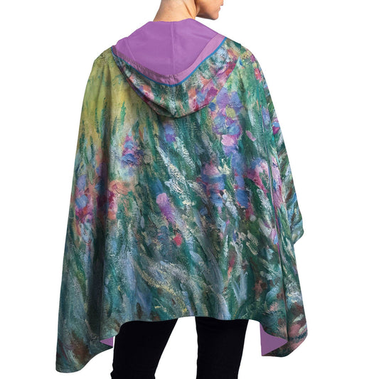 Monet Artist's Garden at Giverny Reversible Rain Cape Poncho – Lightweight Hooded Wrap for Women