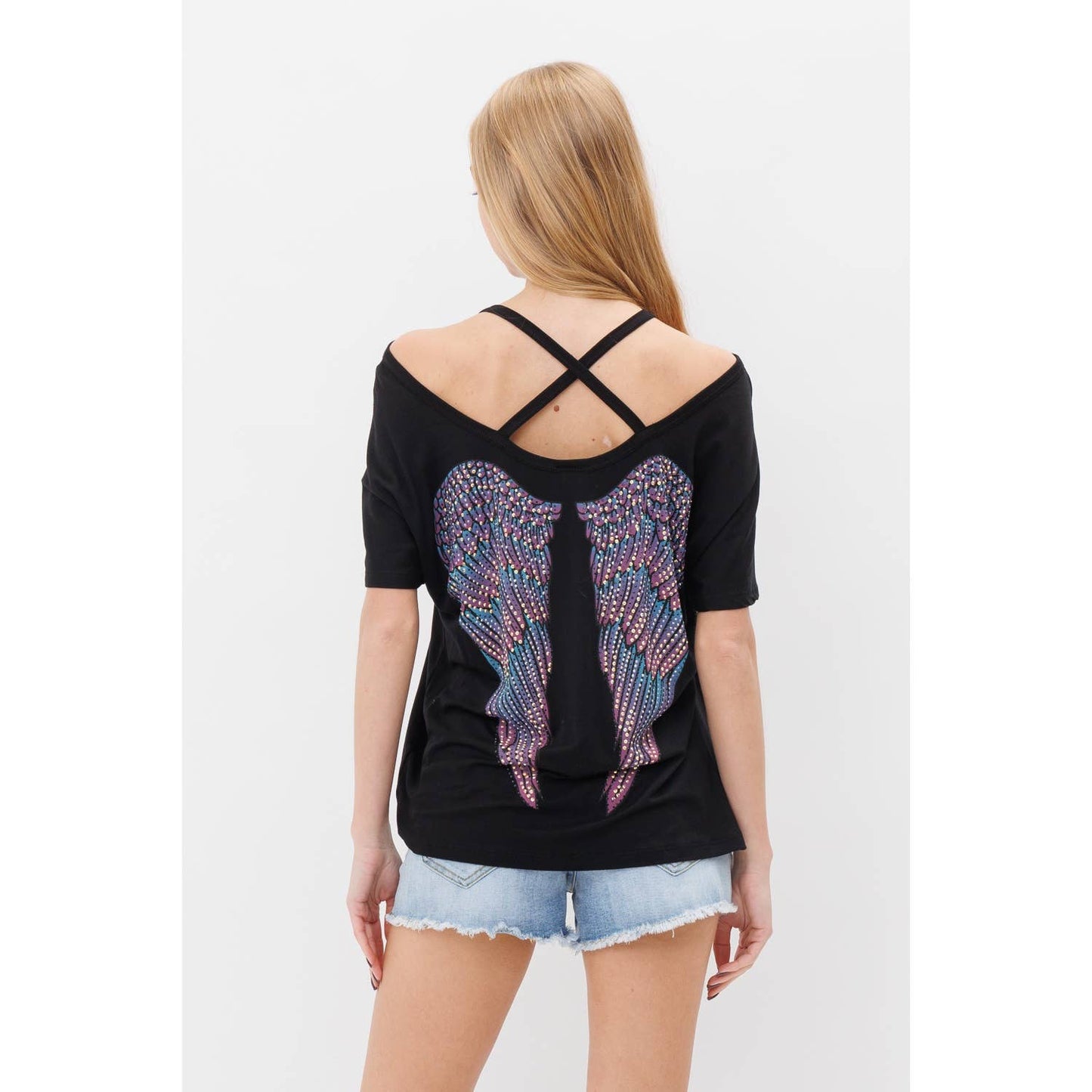 Criss Cross Short Sleeve Top w/ Wings