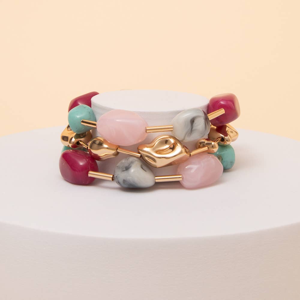 Multi Stone Stackable Stretch Bracelet Set