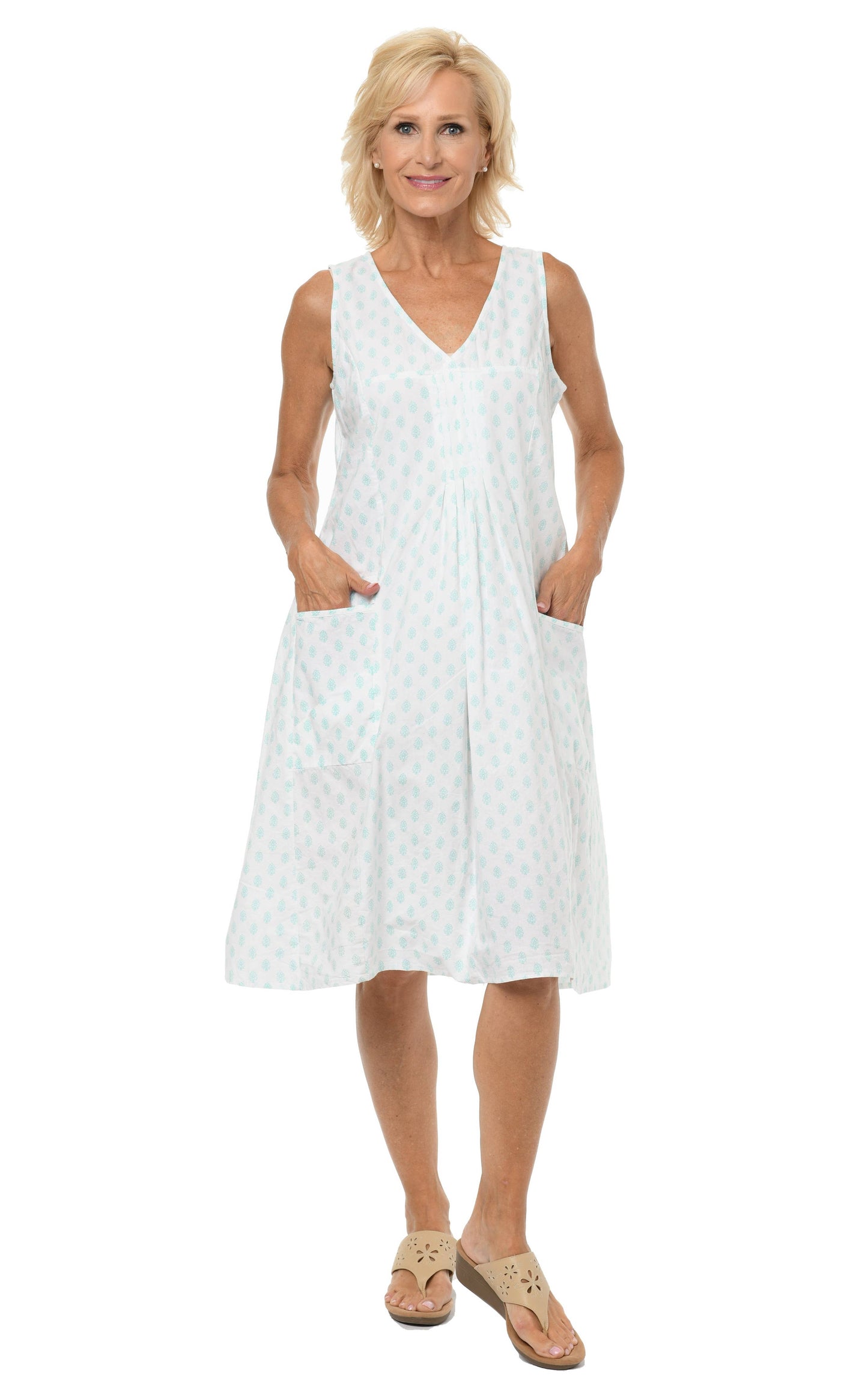 Poppie Dress in Aqua Leaf