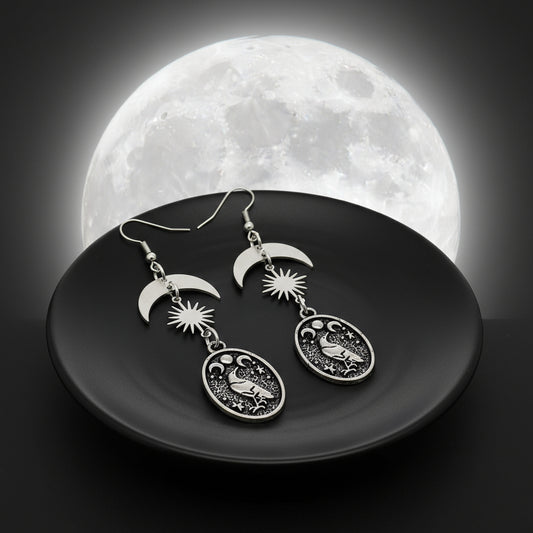 Dark Crow Star Moon Earrings
