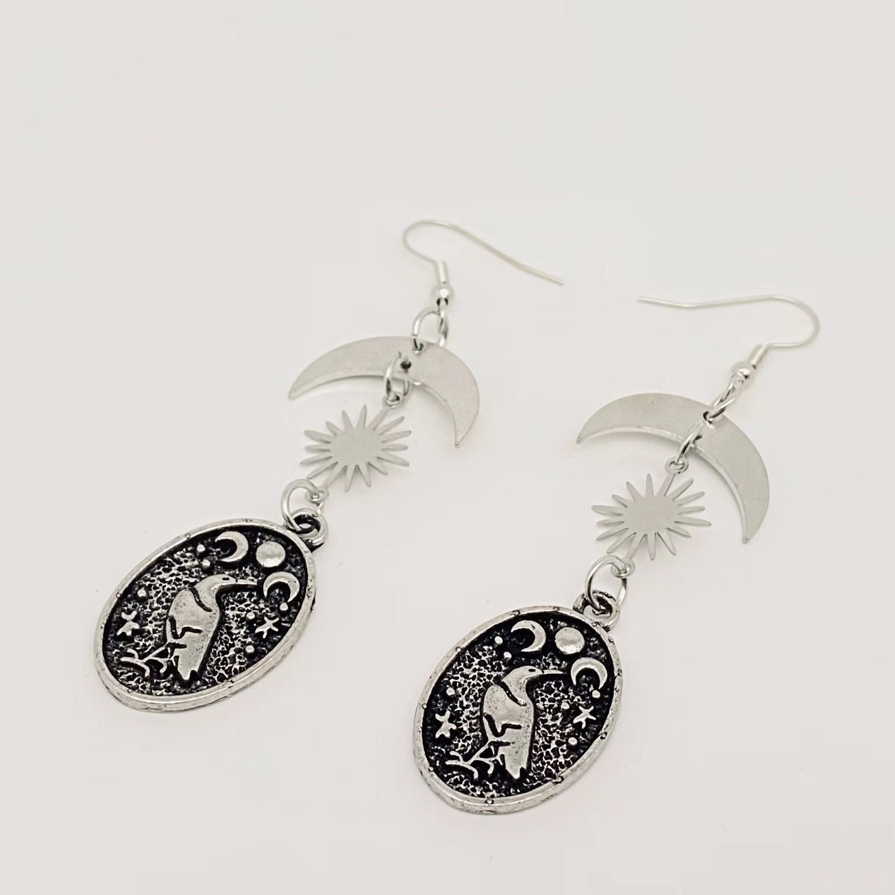 Dark Crow Star Moon Earrings