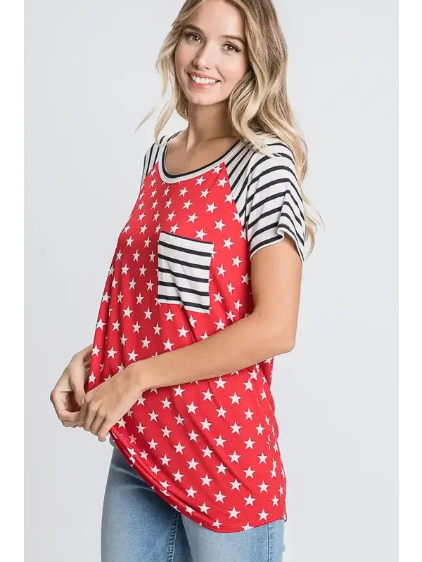 Stripes & Stars Top w/ Front Pocket