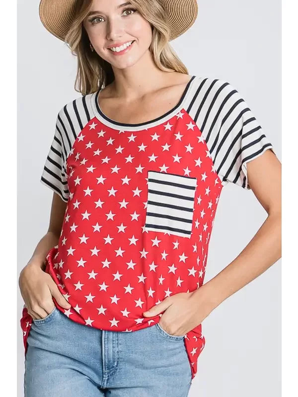 Stripes & Stars Top w/ Front Pocket