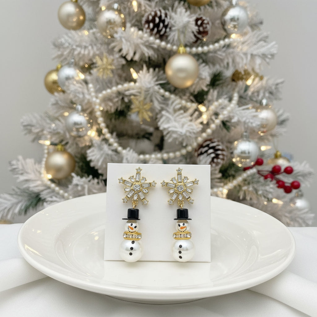 Sparkling Snowman Snowflake Earrings