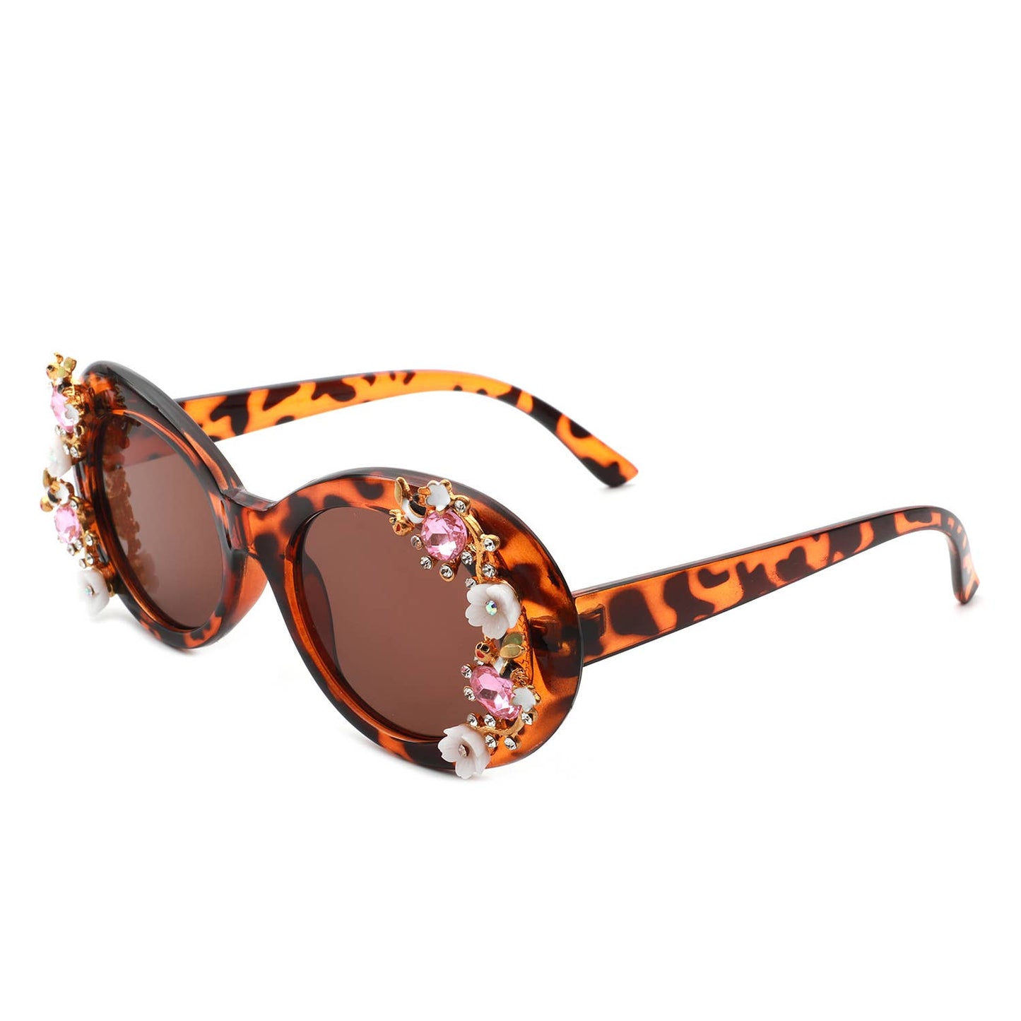 Women Oval Round Floral Design Fashion Sunglasses