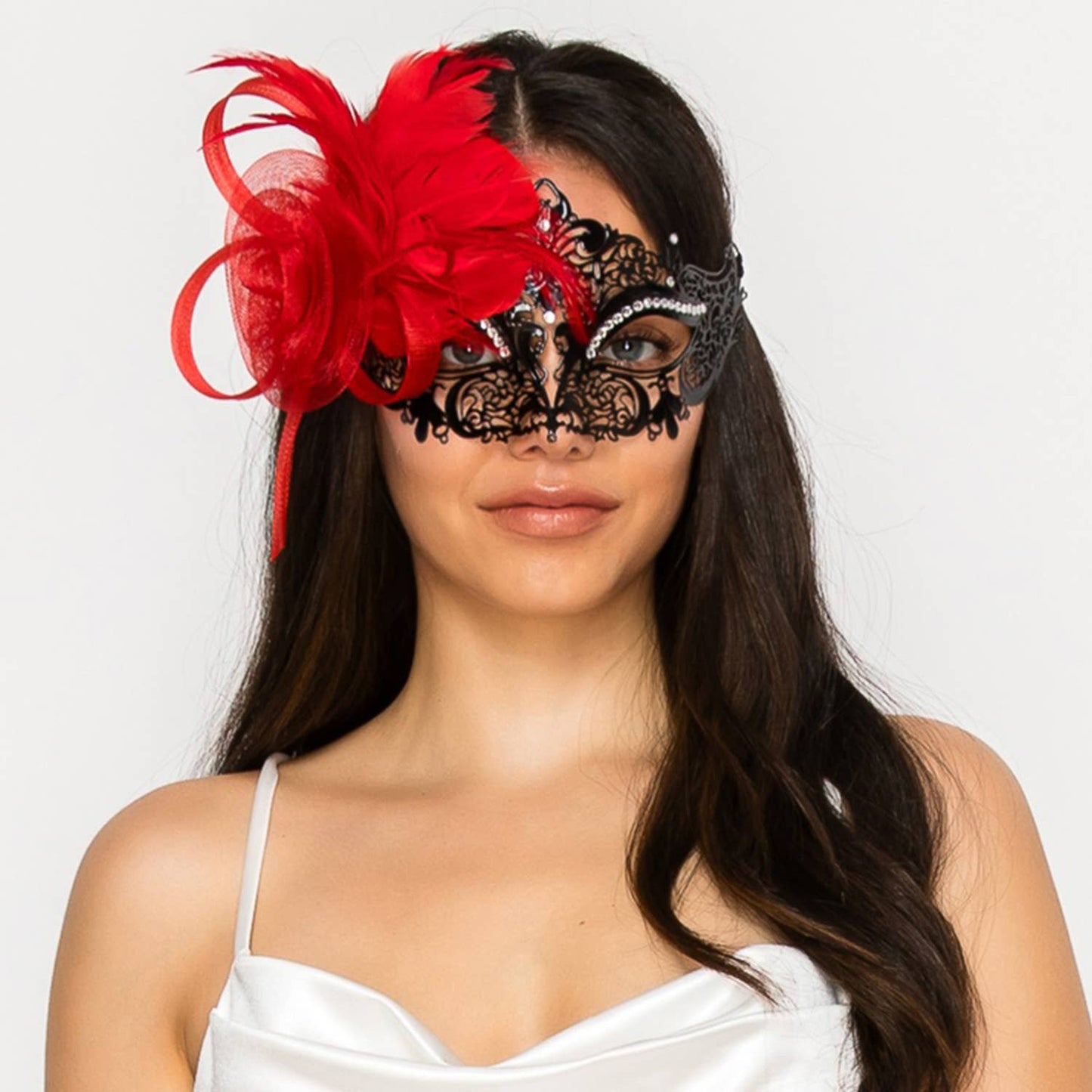 Crystal Rhinestone Masquerade Mask with Detached Fascinator