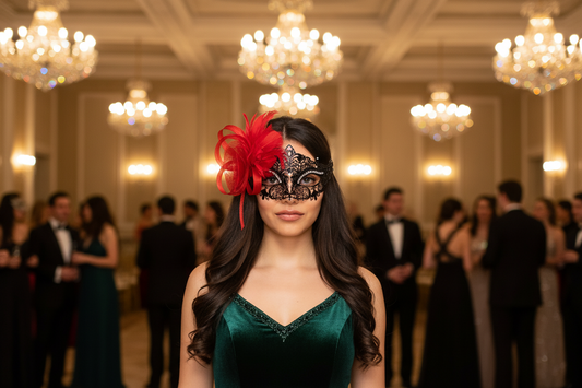 Crystal Rhinestone Masquerade Mask with Detached Fascinator