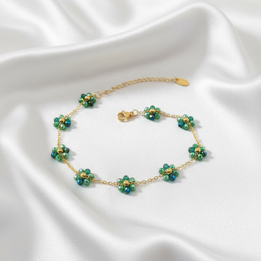 Glass Beaded Flower 18K Gold Plated Anklet