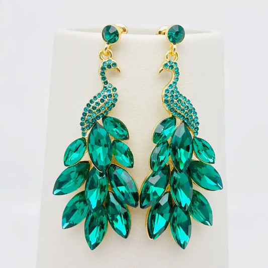 Green Peacock Flaunting Tail Earrings