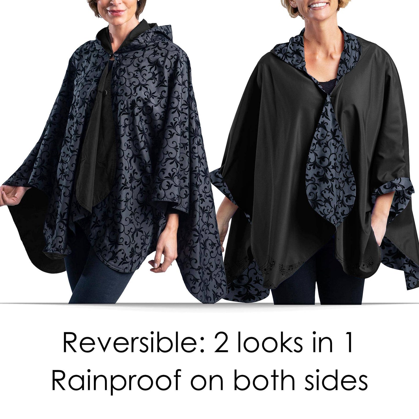 Black Velvet Swirls Rain Travel Cape