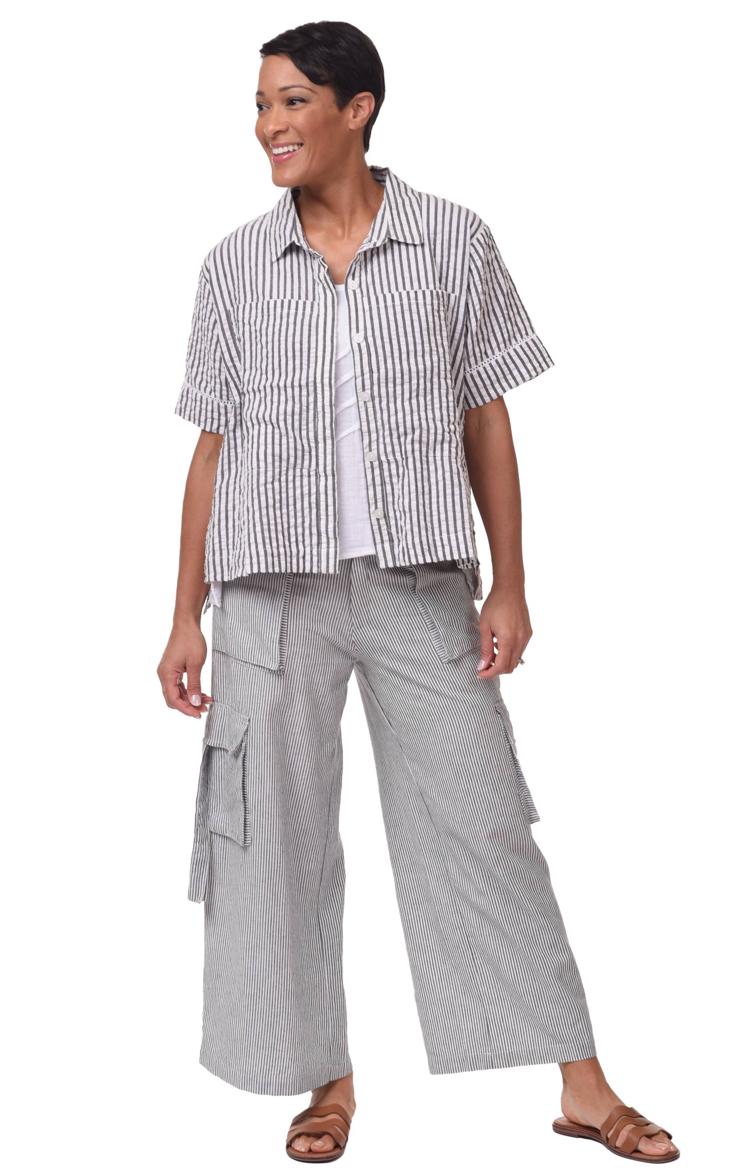 Calista Cargo Pant in Ticking Stripe