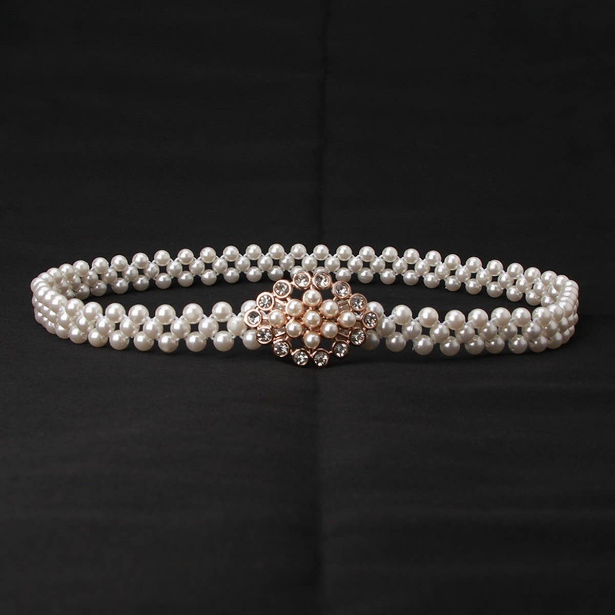 Pearl Woven Elastic Belt w/ Rhinestone Alloy Buckles