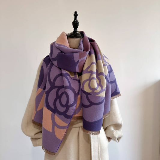 Purple / Ivory Geo Rose Reversible Wrap