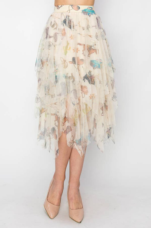 Dreamy Tiered Tulle Midi Skirt With Floaty Hem