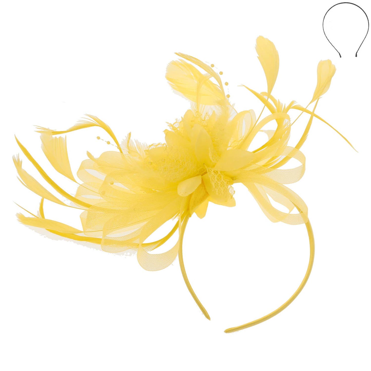 Floral Fascinator Headband w/ Side Loops & Feathers