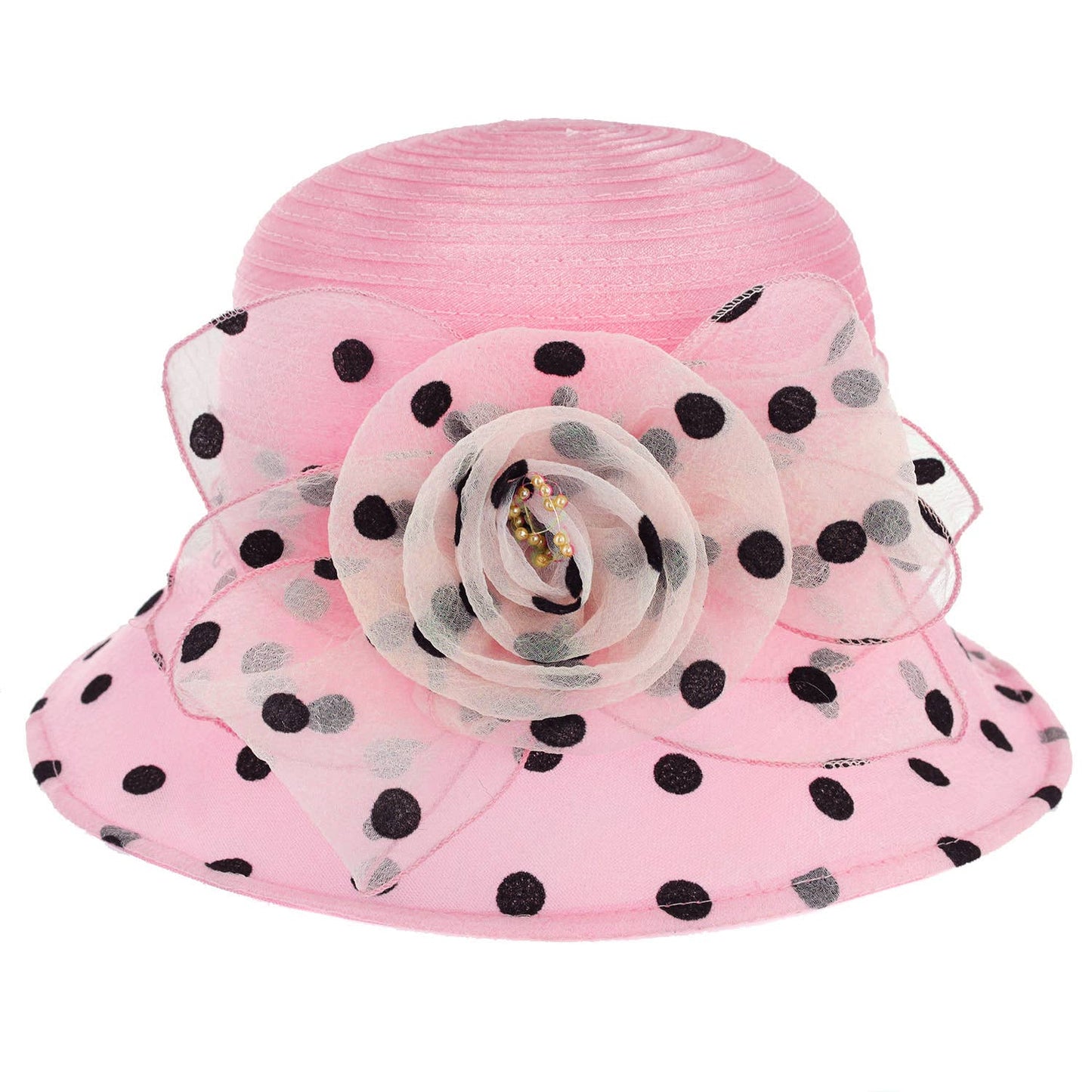 Floral Bow Polka Dotted Organza Cloche Hat