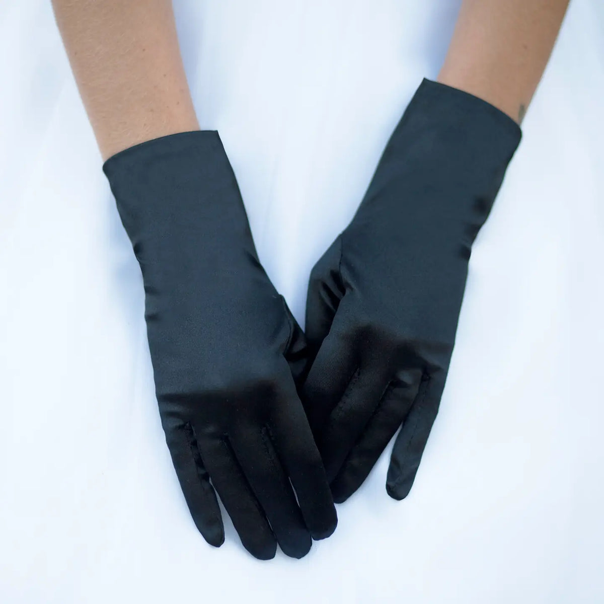 Black Wrist Length Satin Women's Gloves