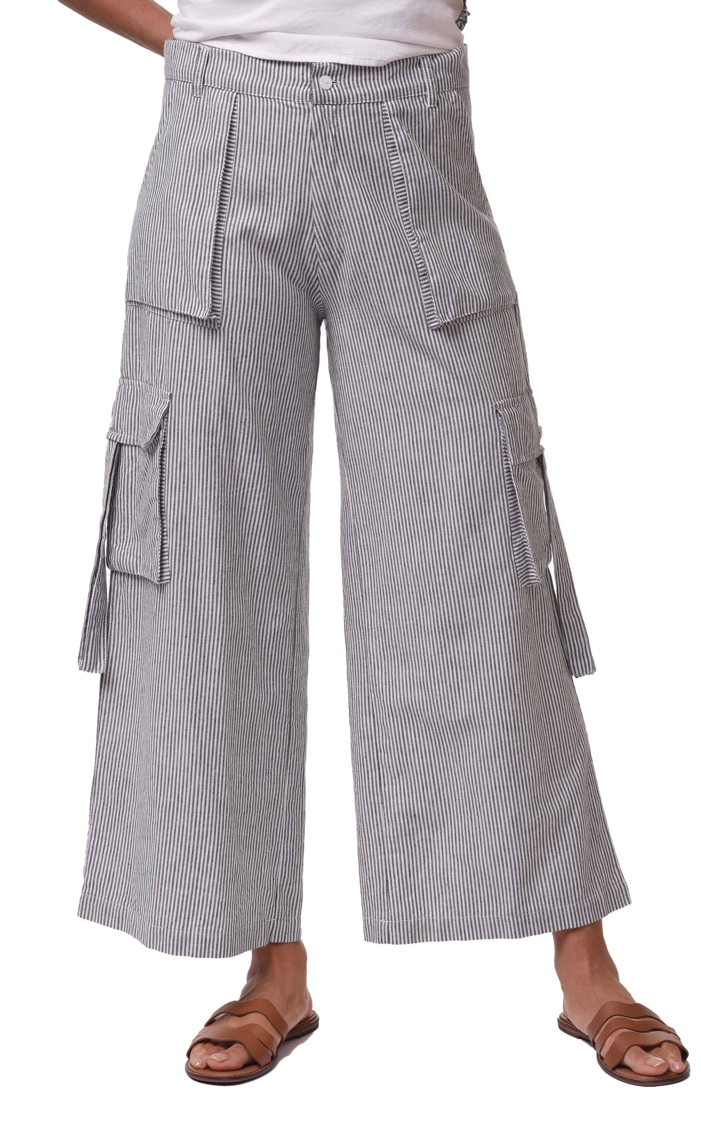 Calista Cargo Pant in Ticking Stripe