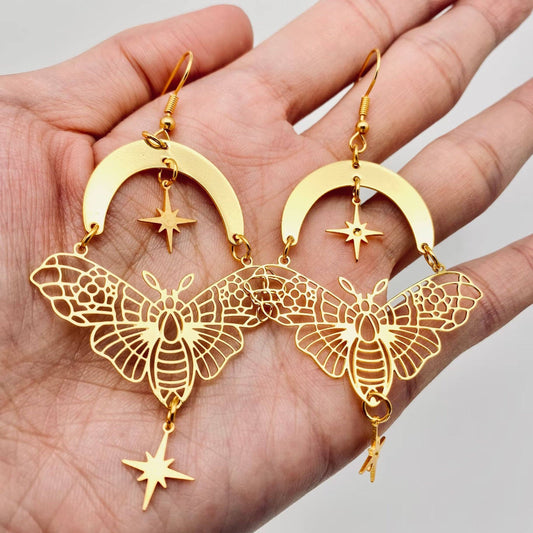 Moth Moon & Star Earrings