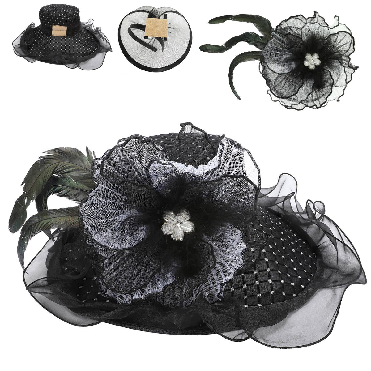 Floral Fantasy 2-in-1 Organza Fascinator Hat in Black