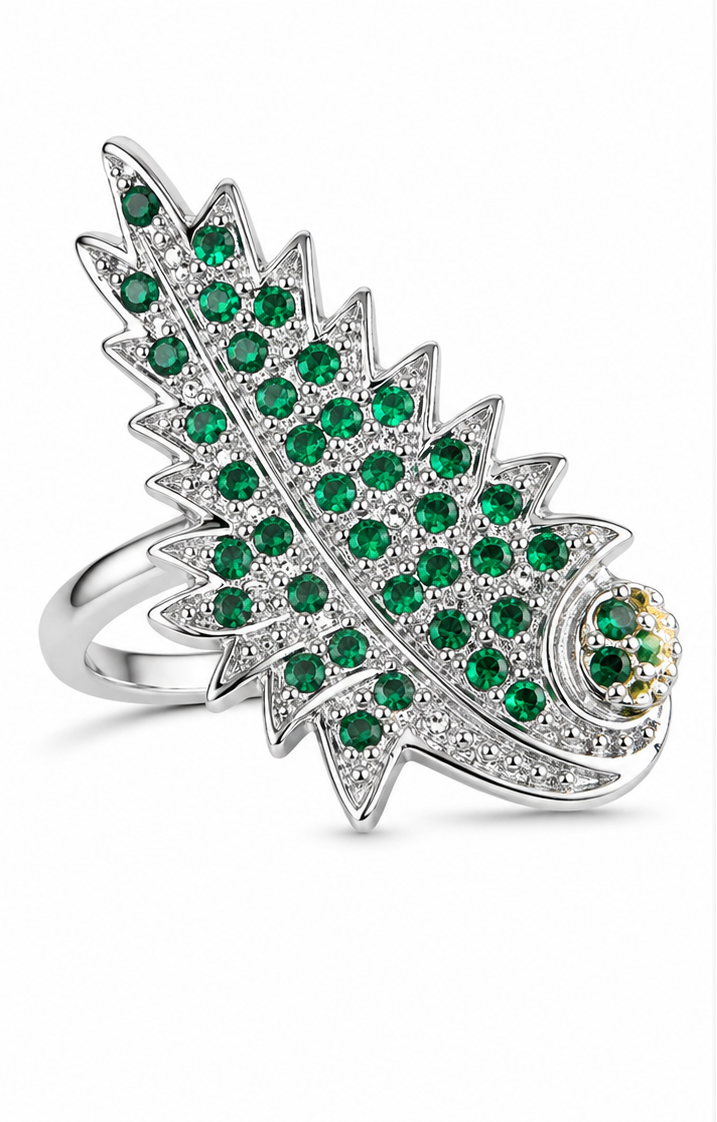 Emerald Feather Statement Ring