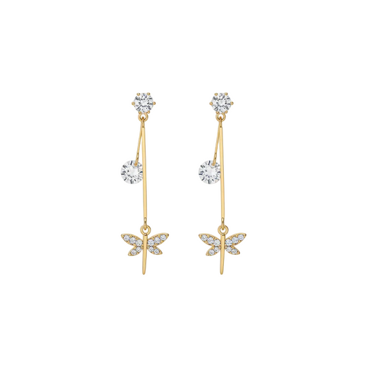 Golden Dragonfly CZ Drop Earrings