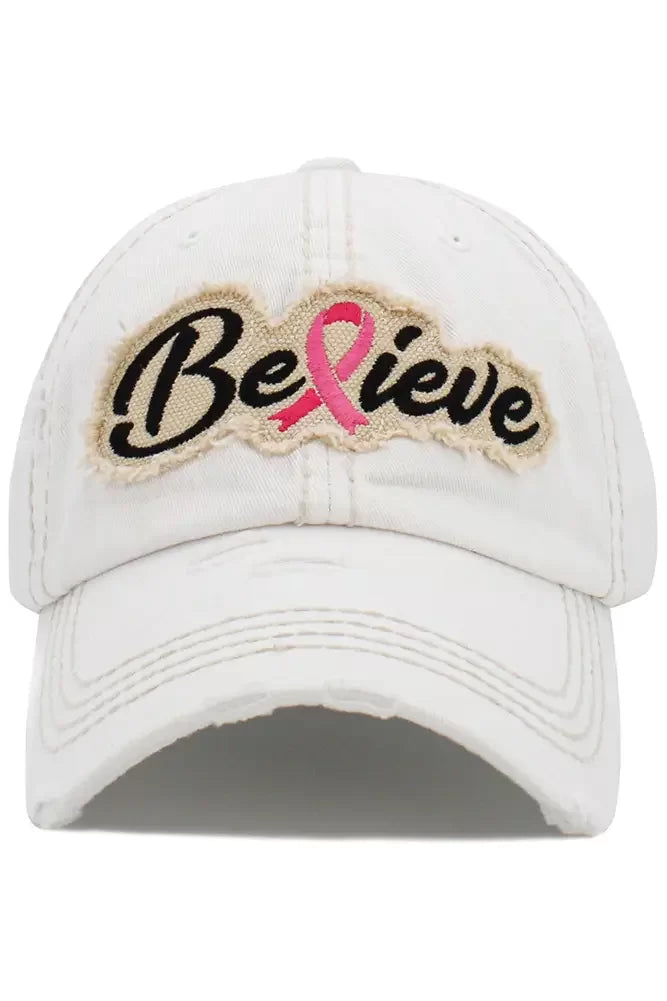 Believe Pink Ribbon Washed Vintage Baseball Cap