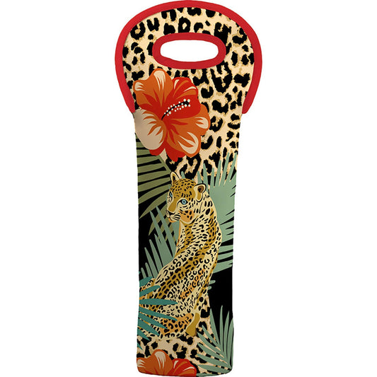 Leopard and Hibiscus Wine Bottle Tote