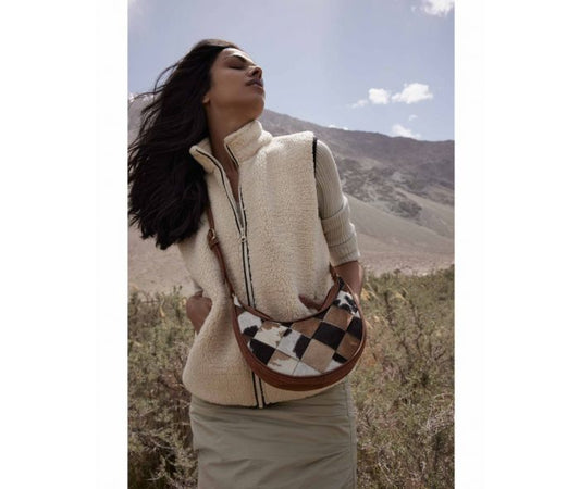 Pecos Rising Weave Pattern Swoop Bottom Leather Hairon Bag