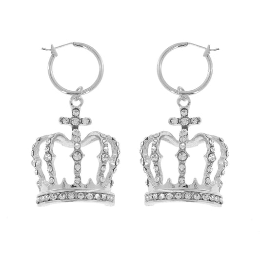 Crystal Royal Crown Charm Hoop Earrings
